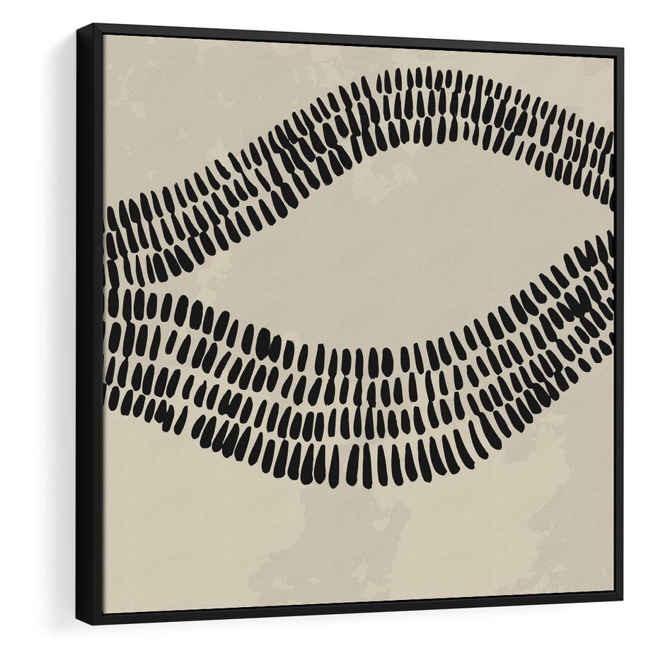 Obraz w ramie 50x50 - Kontury Ewolucji Materii - boho plakat, czarne kropki kreski - rama czarna