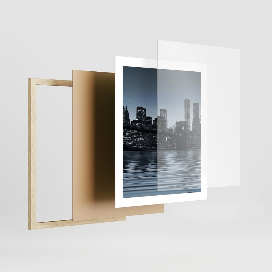 Plakat w ramie 40x50 - Nocne pejzaże miasta - miasto, nocą - rama drewno