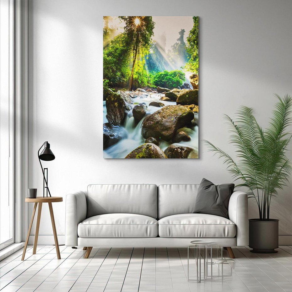 Obraz na płótnie 50x70 - Idylliczny strumyk w urokliwym lesie - strumyk, las