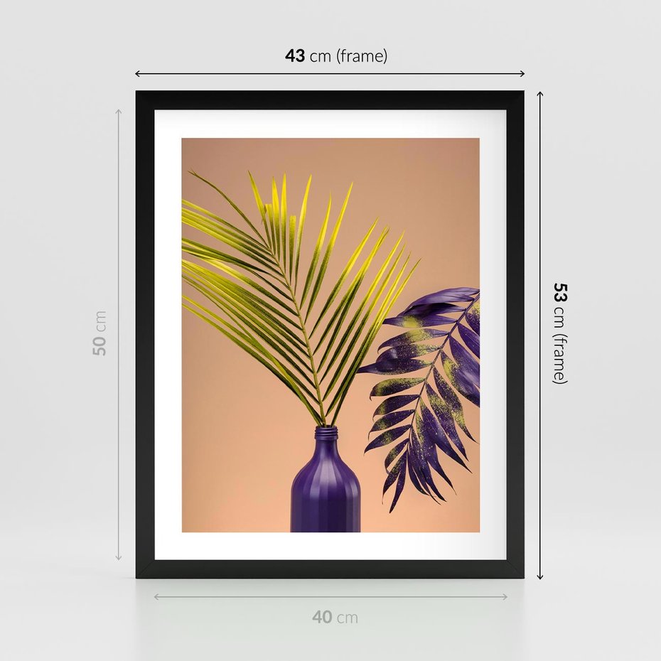 Plakat w ramie 40x50 - Delikatne Piękno - palma, pastele - rama czarna