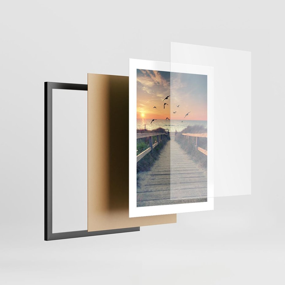 Plakat w ramie 30x40 - Sielanka nad brzegiem - plaża, pomost - rama czarna