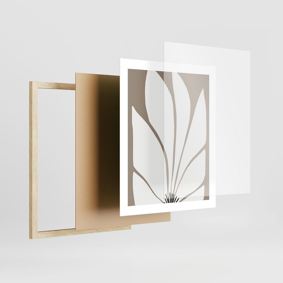 Plakat w ramie 40x50 - Ekspresyjne Kontury - abstrakcyjny kwiat, beże i brązy - rama drewno