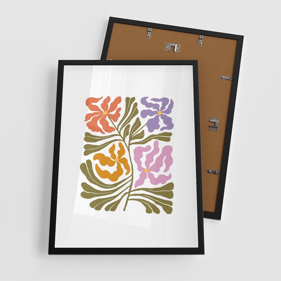 Plakat w ramie 50x70 - Rozplątane Wizje - abstrakcyjne kolorowe kwiaty, minimlizm - rama czarna