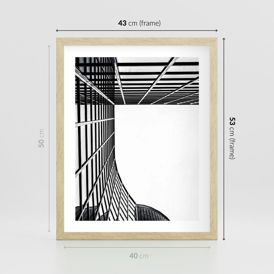 Plakat w ramie 40x50 - Minimalizm Wysokości - architektura, czarno białe zdjęcie - rama drewno