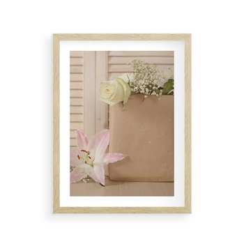 Plakat w ramie 40x50 - Elegancja W Prostocie - kwiaty, mnimalizm - rama drewno