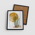 Plakat w ramie 40x50 - Światło Natury: Graficzne Liście i Złote Słońce - grafika, graficzne liście - rama czarna