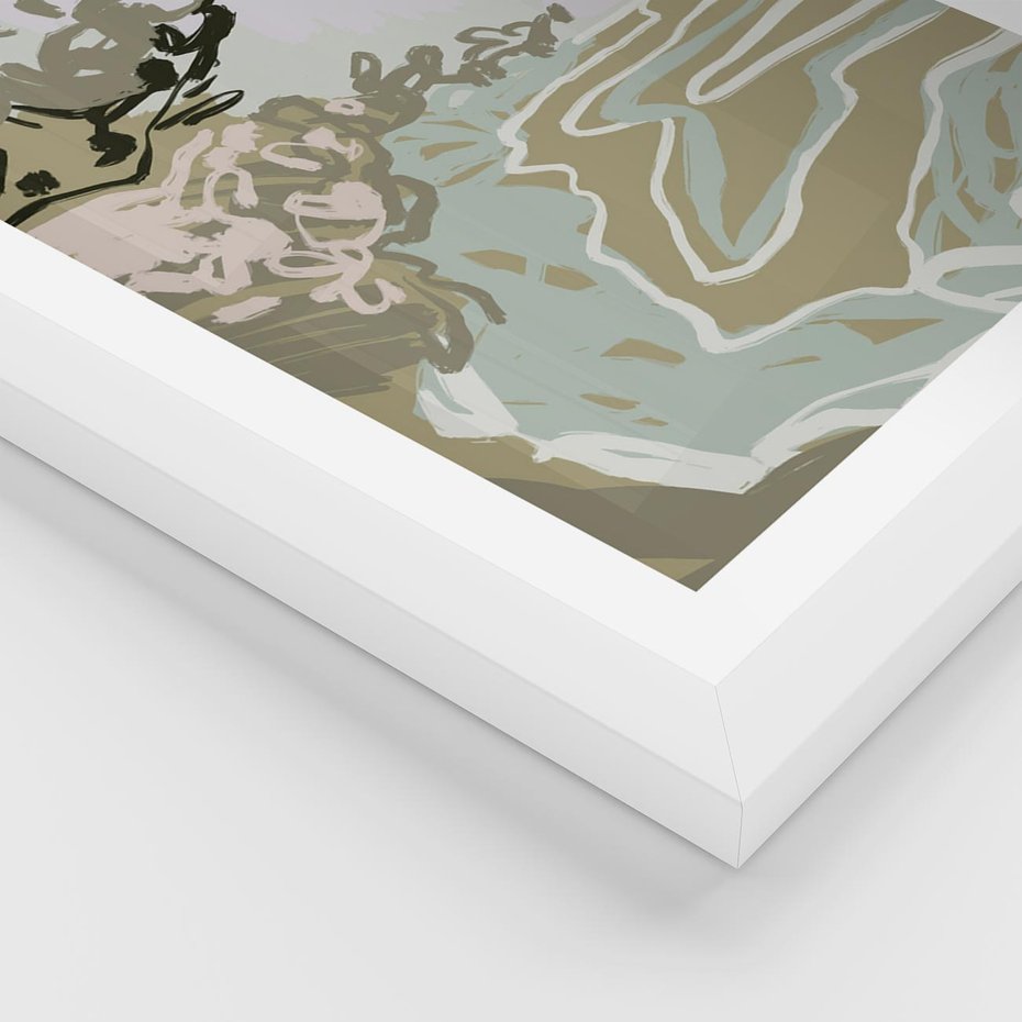 Plakat w ramie 50x70 - Wizja Przestrzeni - pastelowy krajobraz, nowoczesny plakat - rama biała