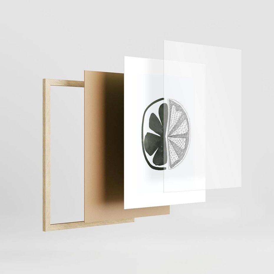 Plakat w ramie 30x40 - Cytrynowe Echo - minimalistyczny plakat, cytryna - rama drewno