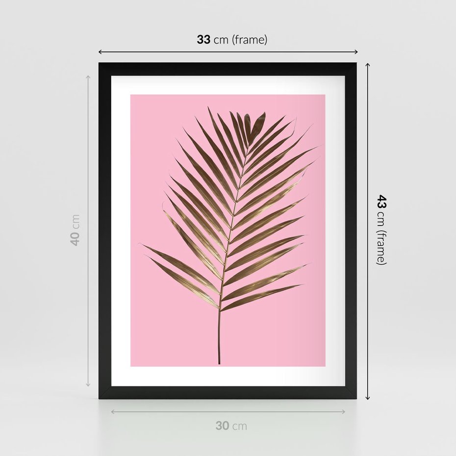 Plakat w ramie 30x40 - Promienie złotej palmy - złota, palma - rama czarna