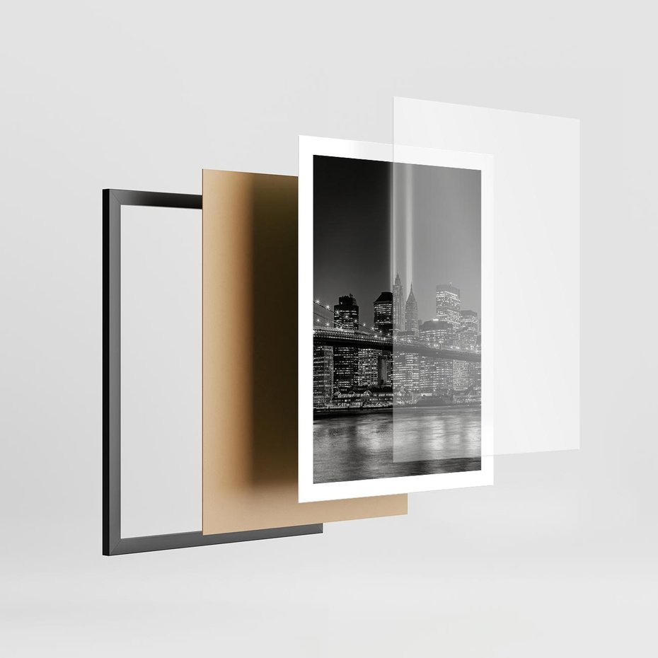 Plakat w ramie 50x70 - Miasto ożywione nocą - miasto, noc - rama czarna