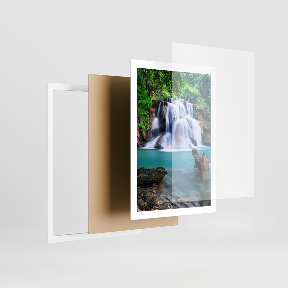Plakat w ramie 50x70 - Abstrakcyjna nowoczesność - wodospad, woda - rama biała