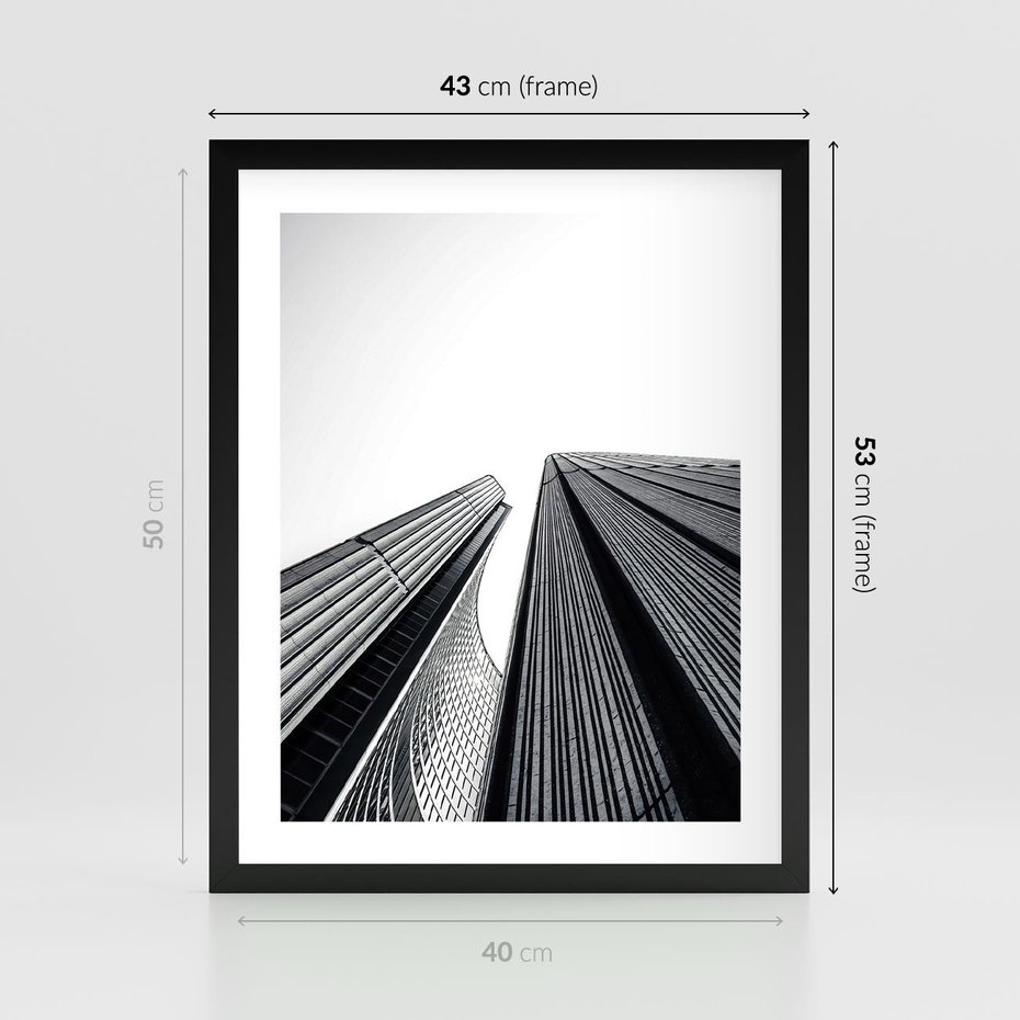 Plakat w ramie 40x50 - Monochromatyczna Wizja - architektura, wysoki wieżowiec - rama czarna