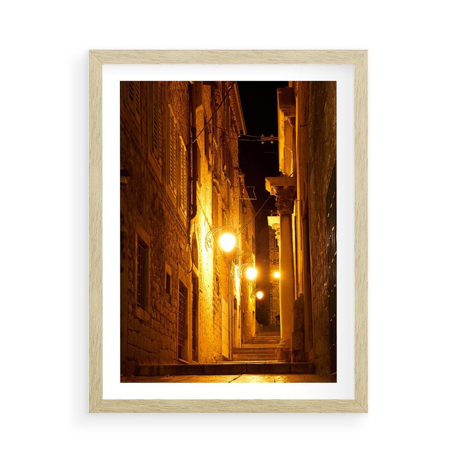 Plakat w ramie 50x70 - Miasto Pod Gwieździstym Niebem - uliczka, perspektywa - rama drewno