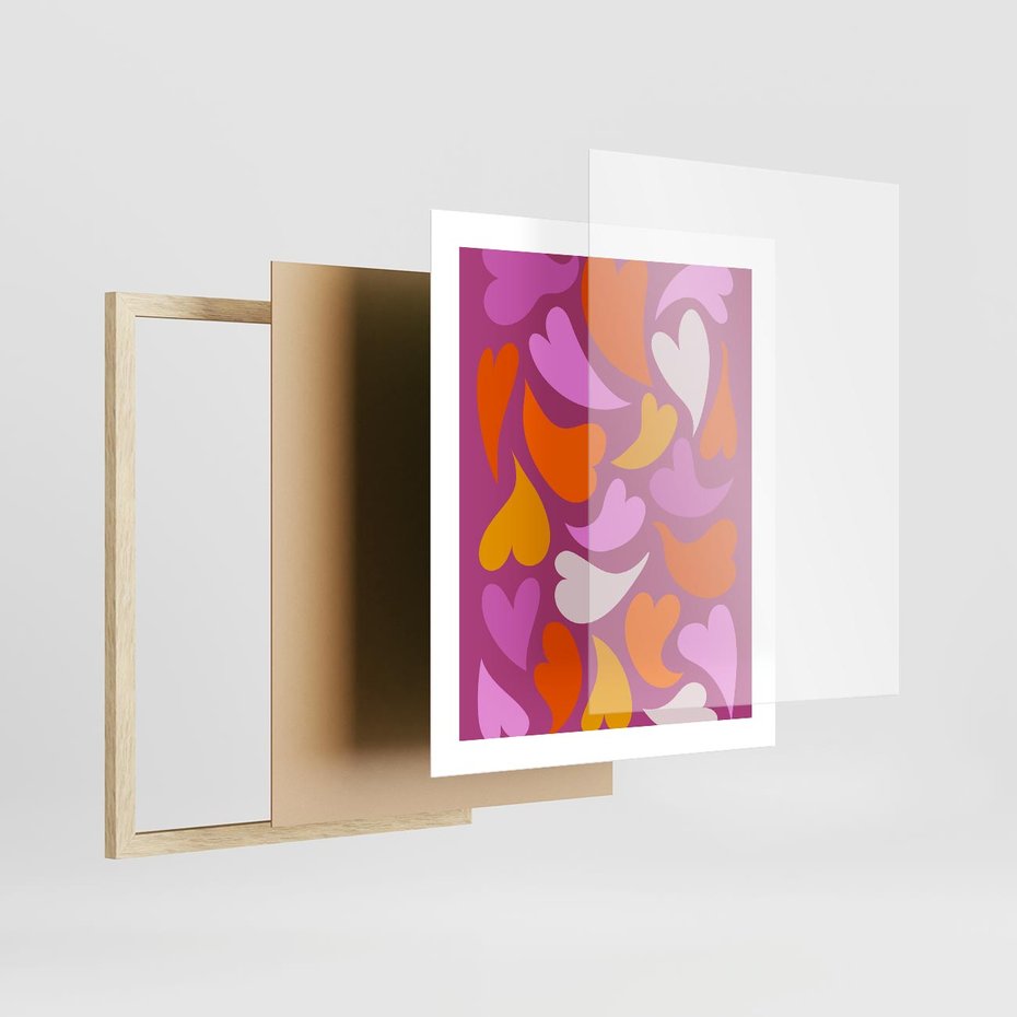 Plakat w ramie 40x50 - Podróżne Boho - wesoła grafika, serca - rama drewno