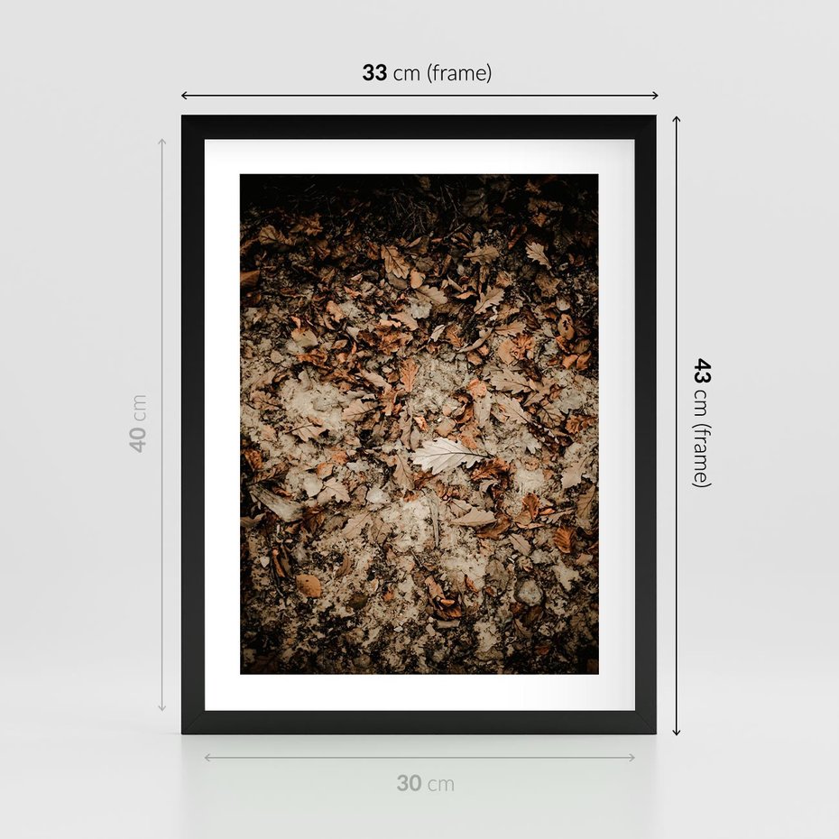 Plakat w ramie 30x40 - Suchość Liści w Brązowych Tonach - suche liście jesień brąz - rama czarna