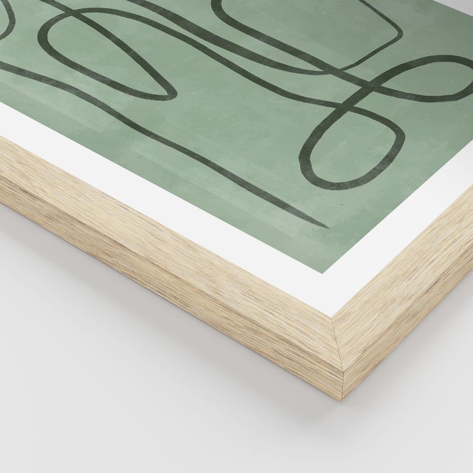 Plakat w ramie 50x70 - Zielone Wariacje w Liniach - abstrakcyjne zielone linie, skandynawski design - rama drewno