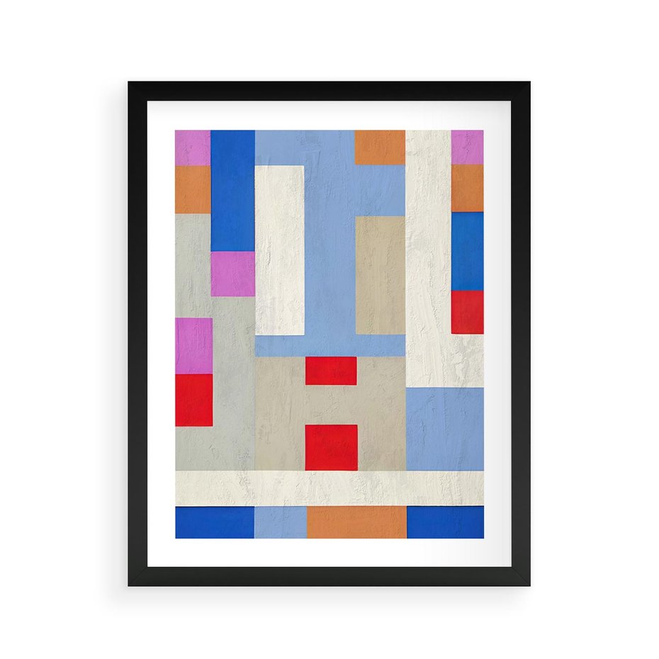 Plakat w ramie 40x50 - Bezczasowe Przenikanie Kształtów - abstrakcyjne geometryczne kształty, olejny obraz - rama czarna