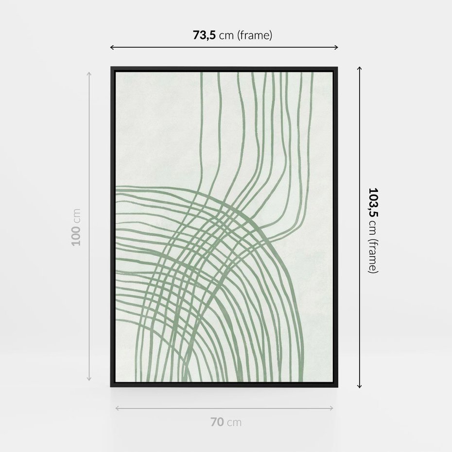 Obraz w ramie 70x100 - Migotliwa Spokojna Zieleń - zielony plakat, abstrakcyjne splątane linie - rama czarna