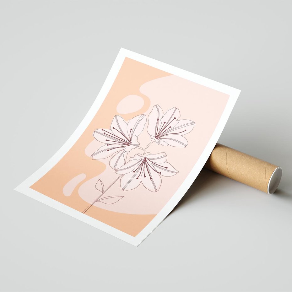 Plakat bez ramy 50x70 - Kwiatowa Harmonia - minimalistyczny plakat, pudrowe kwiaty