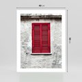 Plakat bez ramy 40x50 - Okno z Czerwonymi Okiennicami - stare okno, kamienica