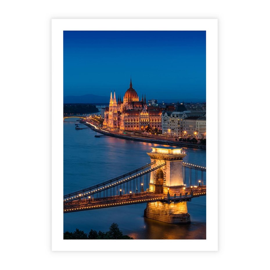 Plakat bez ramy 40x50 - Mostowe miasto nocą - miasto, most