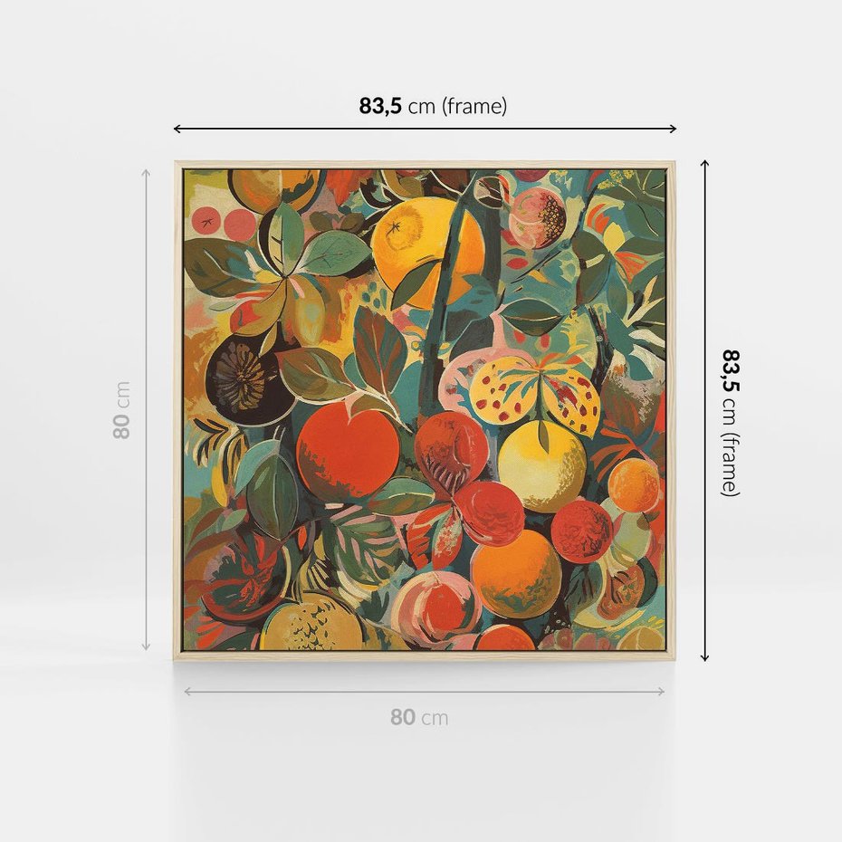 Obraz w ramie 80x80 - Księga Surrealnych Wyobrażeń - abstrakcyjny obraz owoców, jak picasso - rama drewno