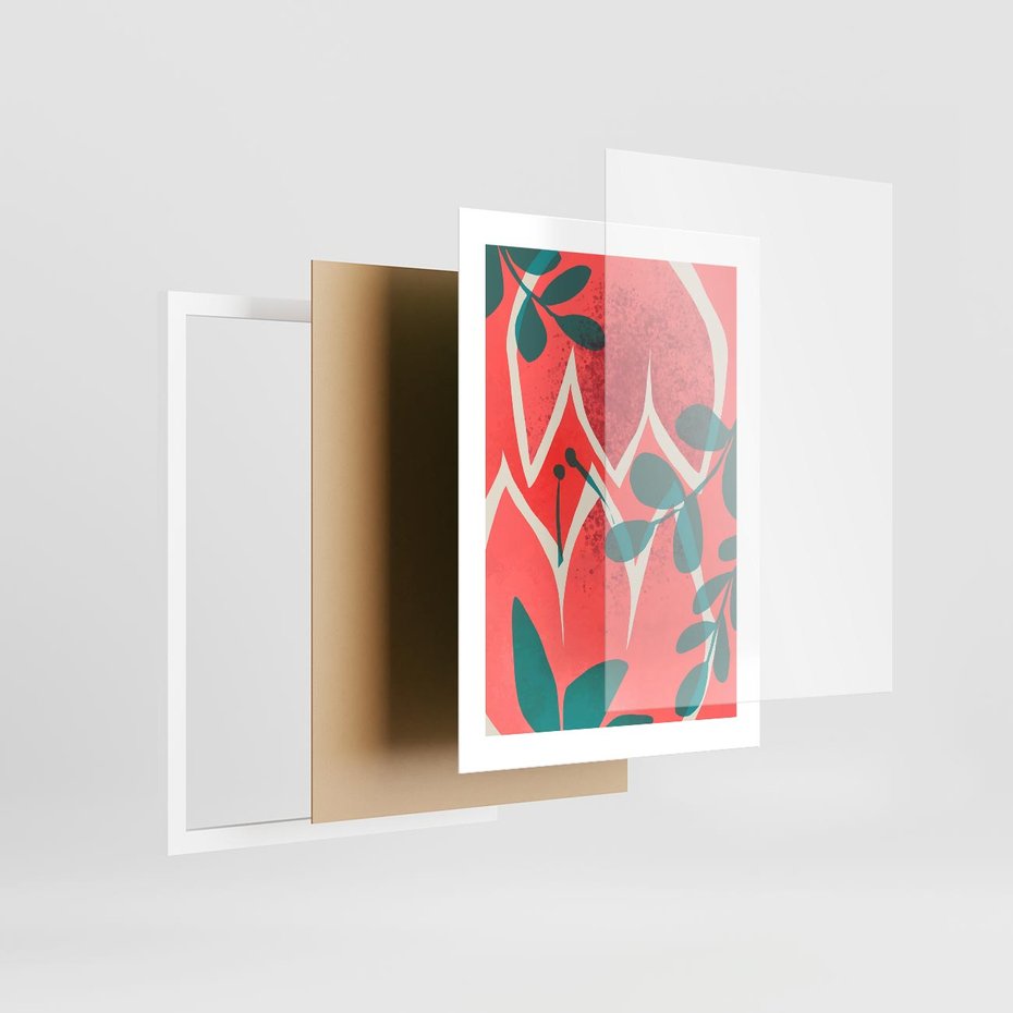 Plakat w ramie 30x40 - Migotliwe Kształty Plam - nowoczesny plakat, abstrakcyjne kwiaty - rama biała