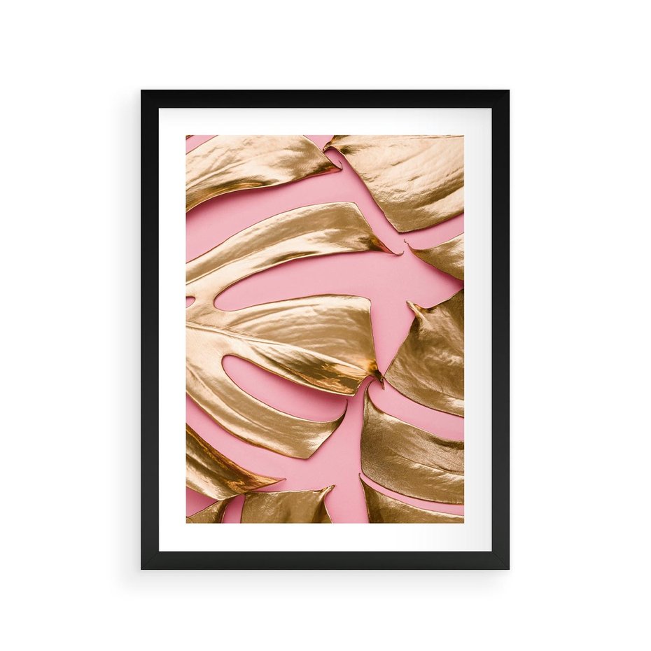 Plakat w ramie 30x40 - Przyjemność w Naturze - złote, liście - rama czarna
