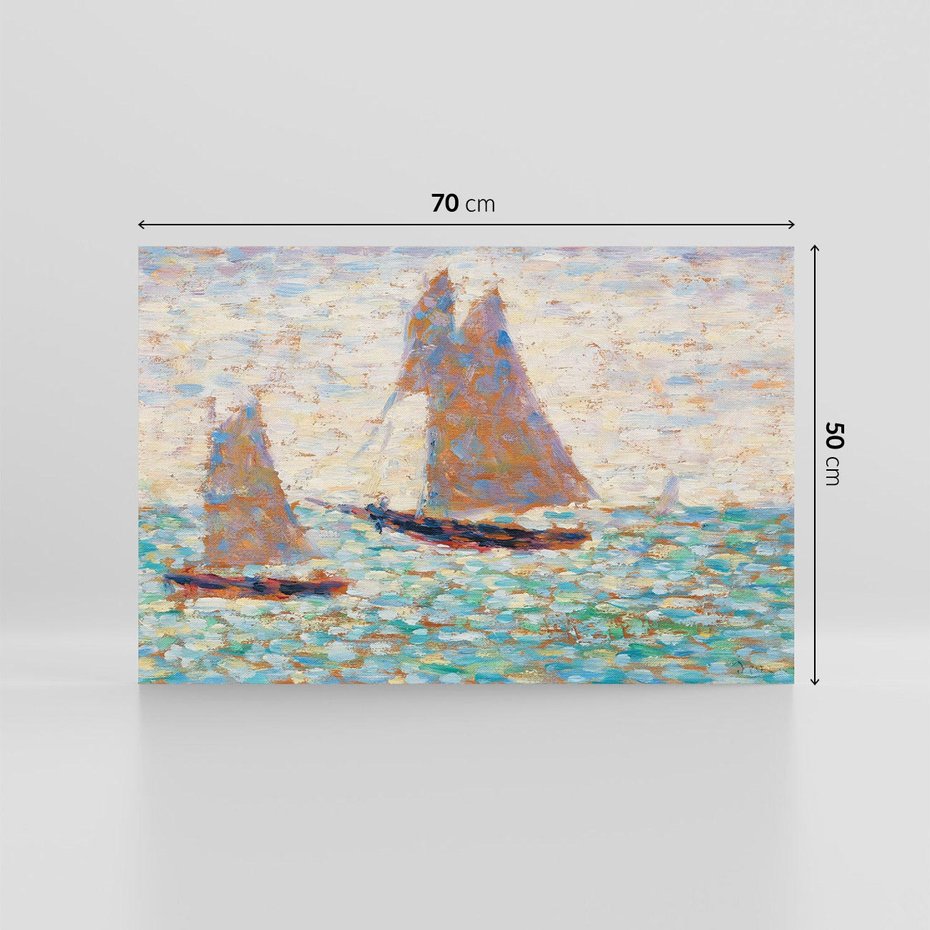 Obraz na płótnie 70x50 - "Dwie Żaglówki w Grandcamp" (1885) Georges Seurat - Reprodukcja - reprodukcja, obraz na płótnie