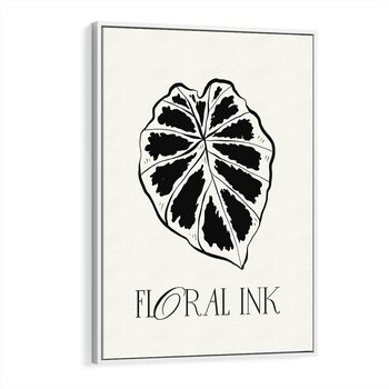 Obraz w ramie 80x120 - Zapisane na liściach wspomnienia - liść, czarny kontur na jasnym tle - rama biała