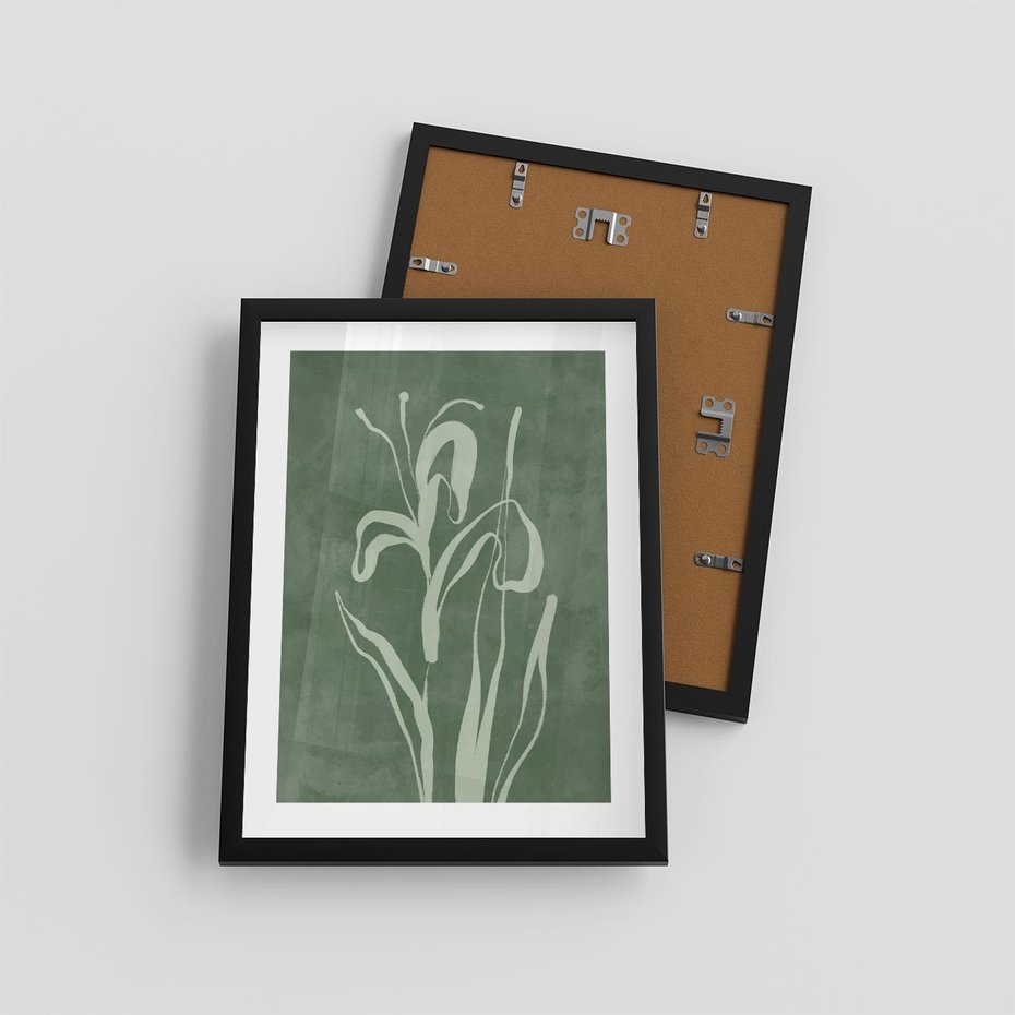 Plakat w ramie 30x40 - Zielony Oddech - zielona abstrakcja, zgaszona zieleń - rama czarna