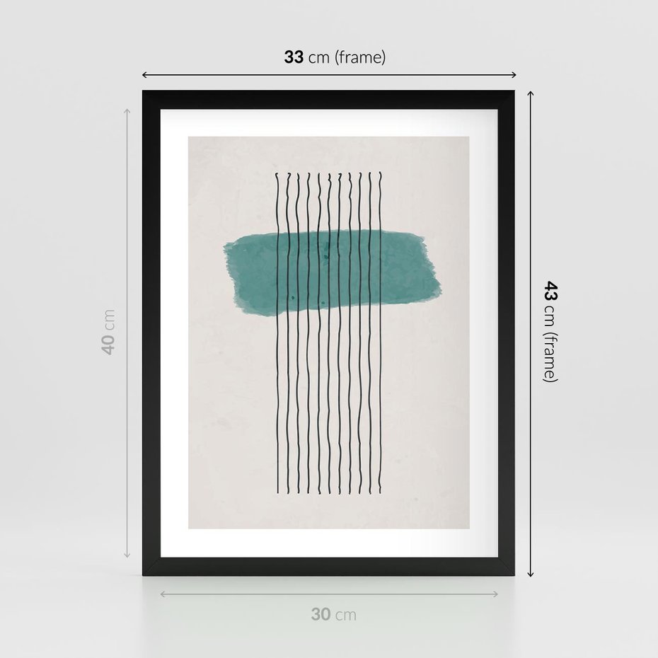 Plakat w ramie 30x40 - Bezczasowe Wspomnienia - abstrakcyjna akwarelowa plama, nieregularne kreski - rama czarna