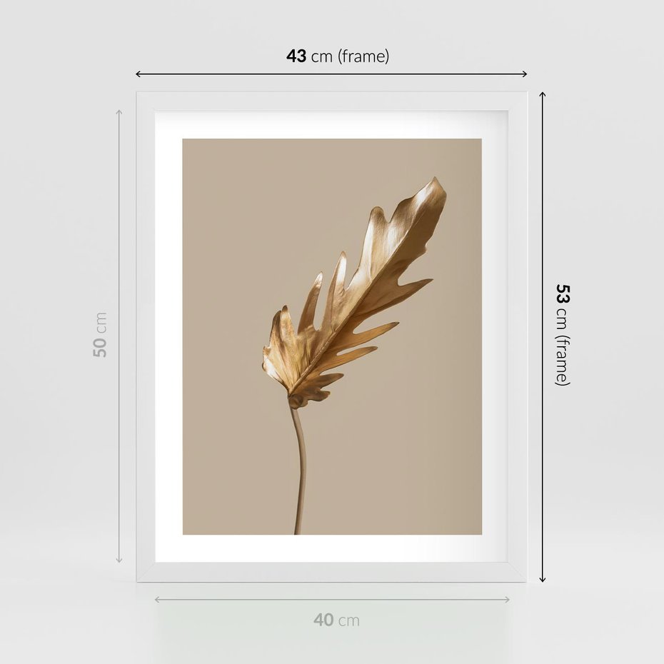 Plakat w ramie 40x50 - Piękno w Detalu - złoty, liść - rama biała