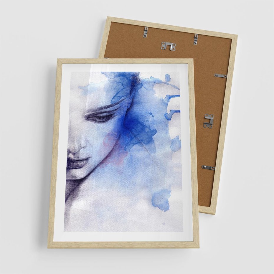 Plakat w ramie 50x70 - Graficzna magia kobiecej twarzy - grafika, kobieta - rama drewno