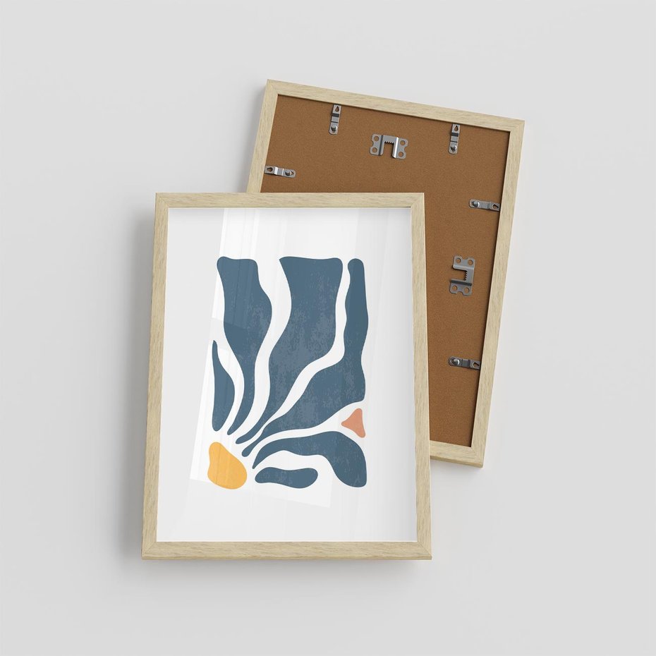 Plakat w ramie 30x40 - Szkice Kwiatowych Promieni - nowoczesna kwiatowa grafika, styl retro - rama drewno