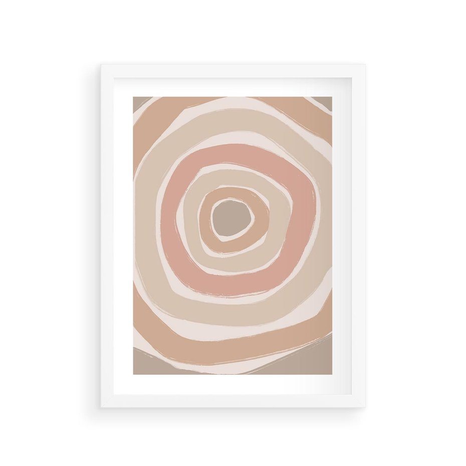 Plakat w ramie 30x40 - Roztopione Granice - abstakcyjne koła, delikatne odcienie beżu - rama biała