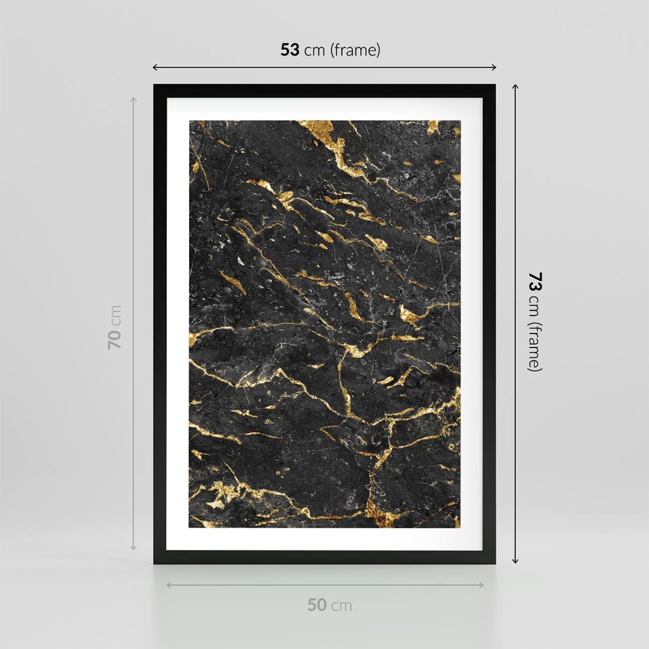 Plakat w ramie 50x70 - Egzotyczny Blask - marmur, złoto - rama czarna