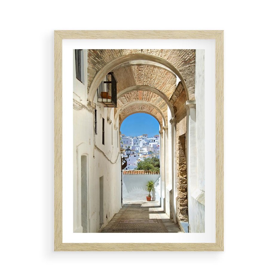 Plakat w ramie 50x70 - Romantyczna Przeprawa - romantyczna, uliczka - rama drewno