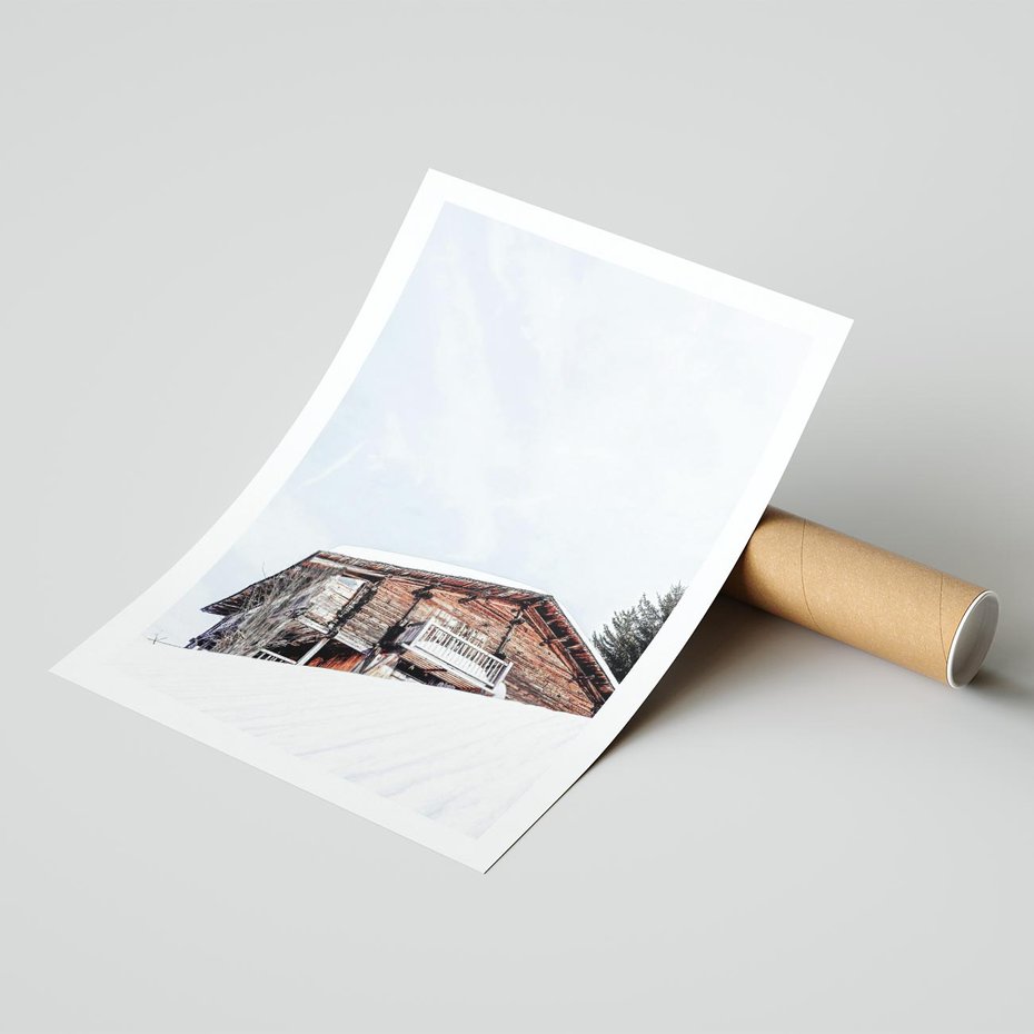 Plakat bez ramy 21x30 - Spokój Górskiej Zimy - chatka w górach, domek górski