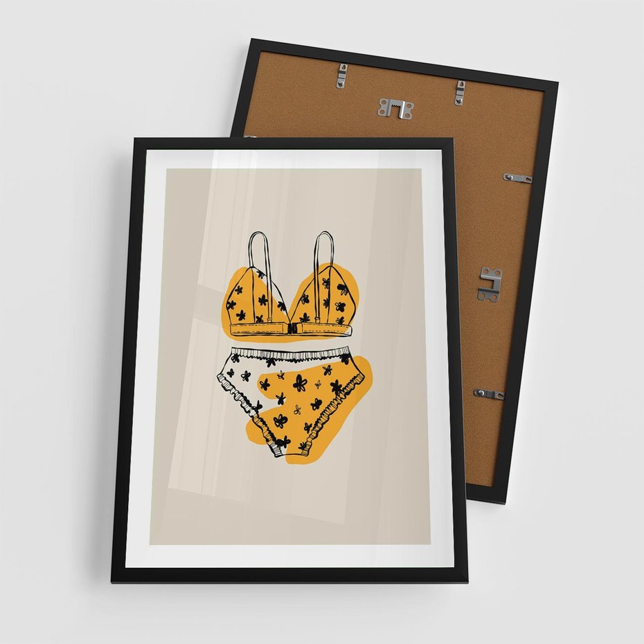 Plakat w ramie 50x70 - Minimalistyczny Szkic Bielizny - minimalistyczna grafika, szkic bielizny - rama czarna