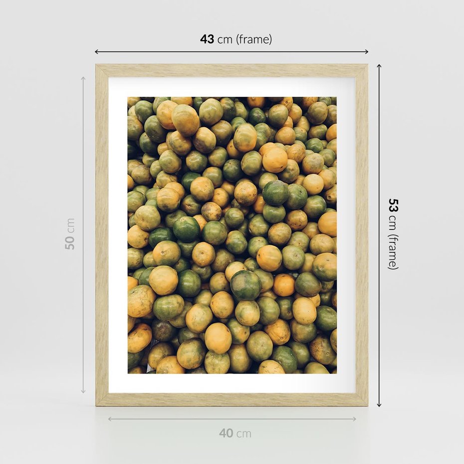 Plakat w ramie 40x50 - Świeżość Cytrusów - cytryny, limonki - rama drewno
