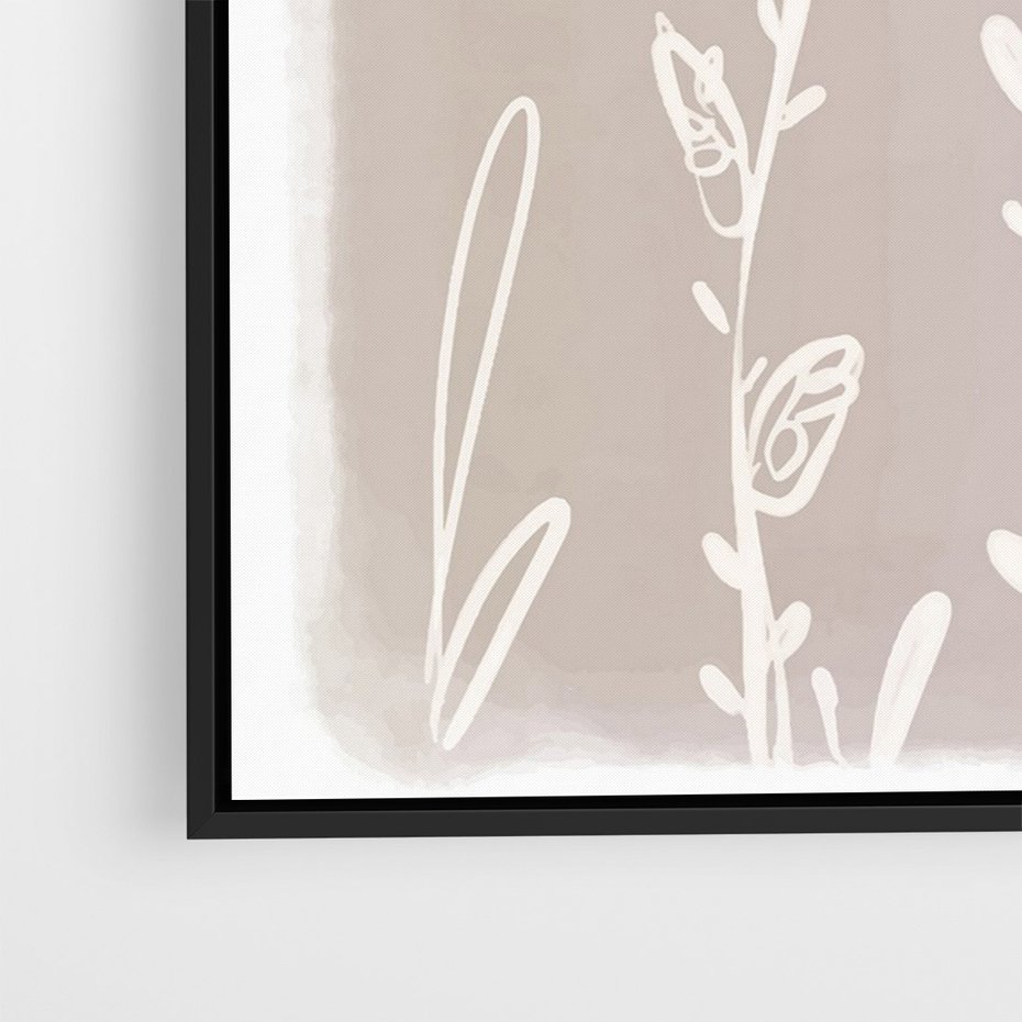 Obraz w ramie 50x70 - Roślinne Przeniknięcia - nowoczesny subtelny plakat, beżowy - rama czarna