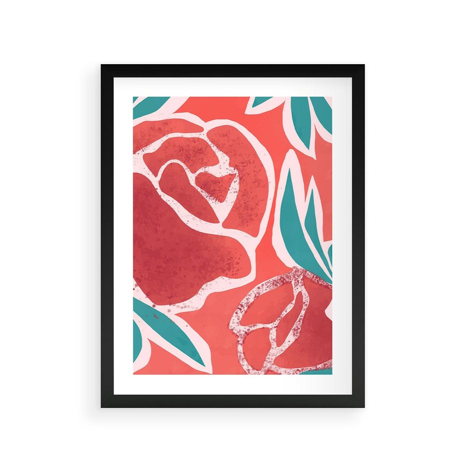 Plakat w ramie 30x40 - Rozkwitające Kształty - nowoczesny plakat, abstrakcyjne róże - rama czarna