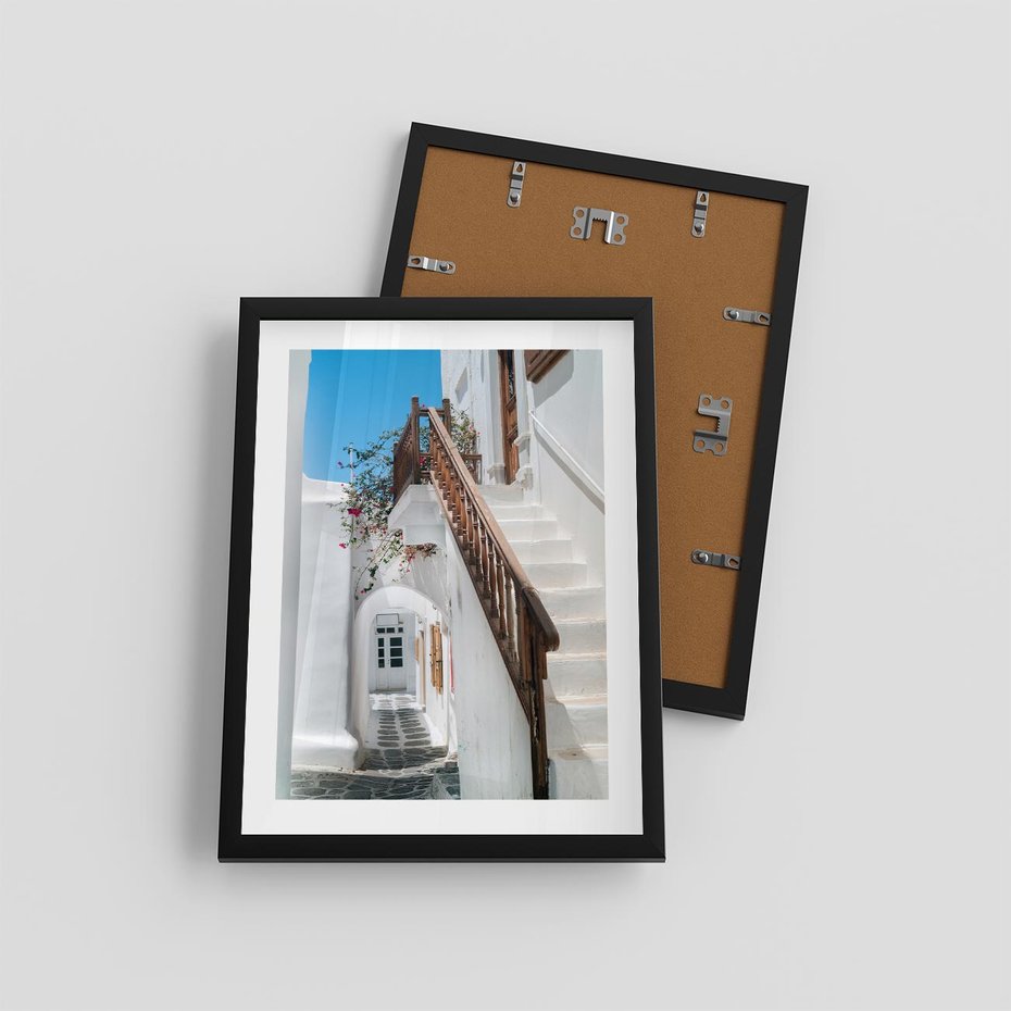 Plakat w ramie 30x40 - Schody Uliczką W dół - schody, uliczka - rama czarna