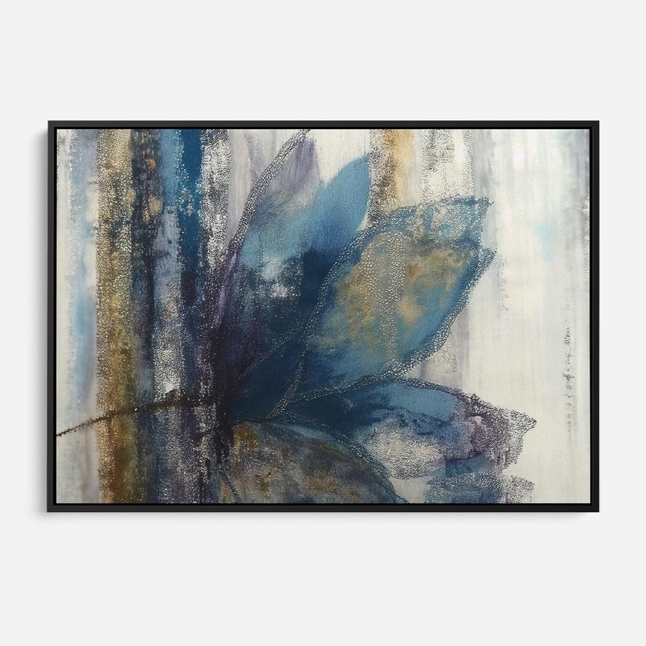 Obraz w ramie 70x50 - Tekstura Kwiatu - olejny obraz, niebieski kwiat - rama czarna