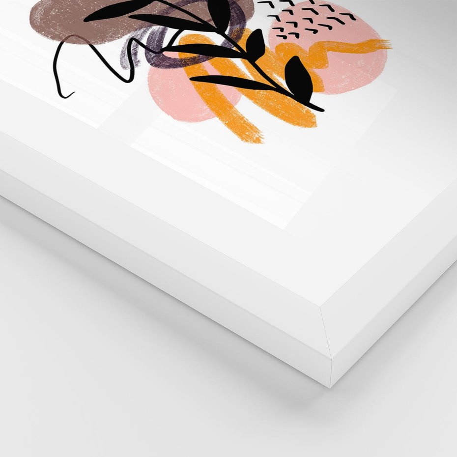 Plakat w ramie 30x40 - Echa Kształtującej się Wyobraźni - abstrakcyjna sztuka, liść gałązka - rama biała