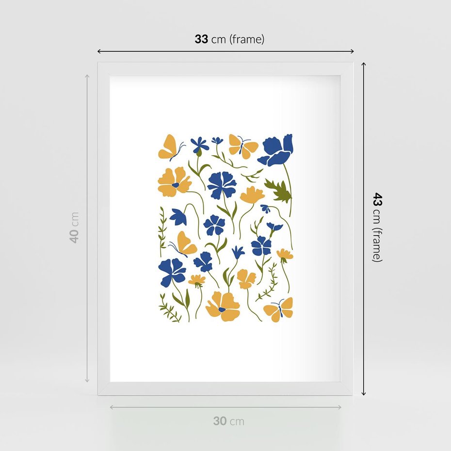 Plakat w ramie 30x40 - Odgłosy Wizji - kwiaty, sztuka nowoczesna - rama biała