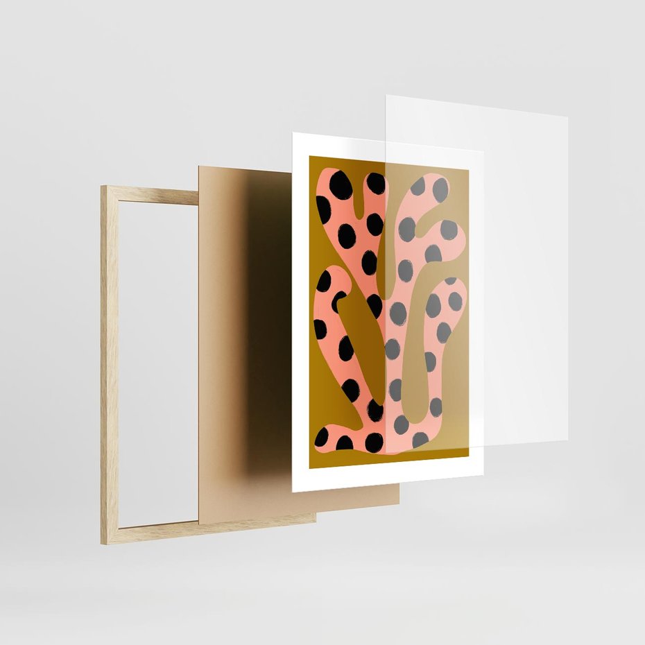 Plakat w ramie 30x40 - Rozkwitająca Wolność Boho - abstrakcyjne boho kształty, dziwne - rama drewno