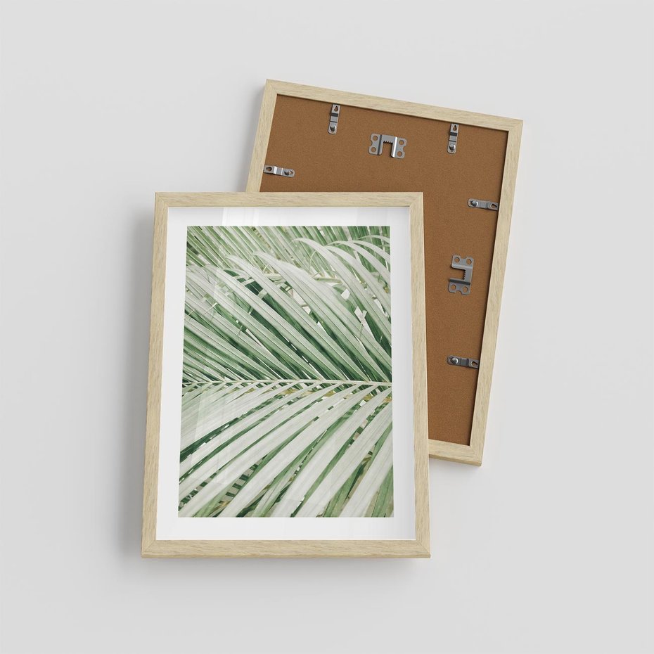 Plakat w ramie 30x40 - Liście Palmy: Egzotyczna Grafika - palma, liście palmy - rama drewno