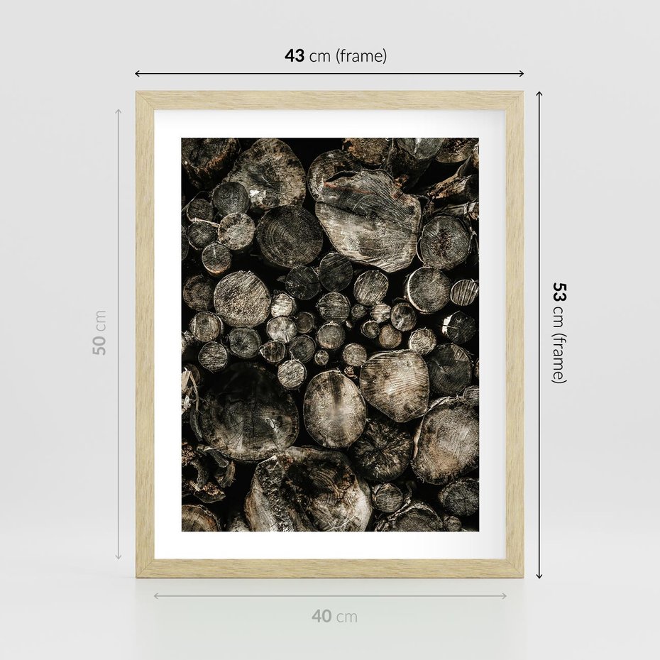 Plakat w ramie 40x50 - Stos Drewna - kłody drewna, pociete drweno - rama drewno